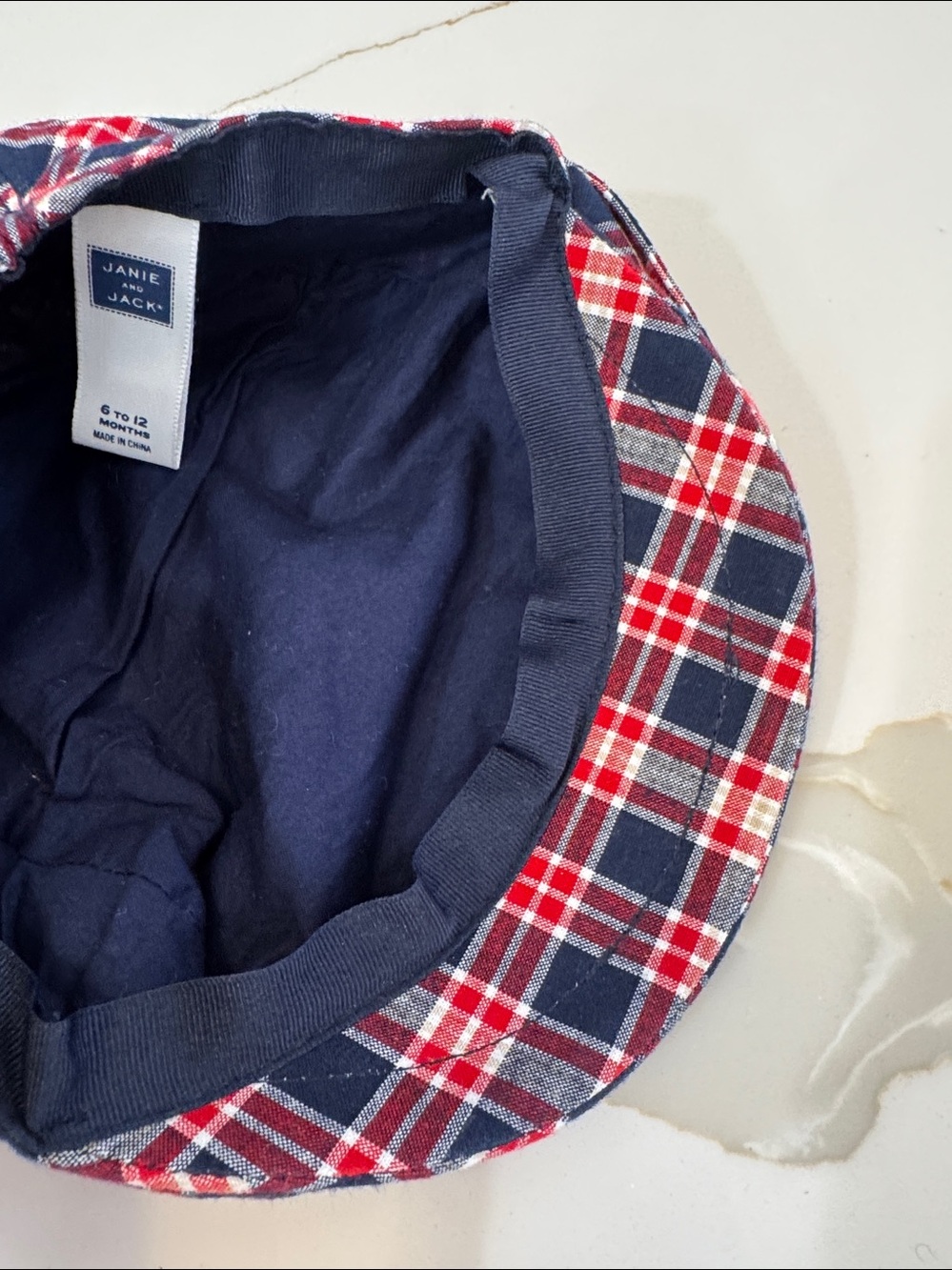 Janie and Jack Red Navy Plaid Newsboy Cap - Picture 14 of 16
